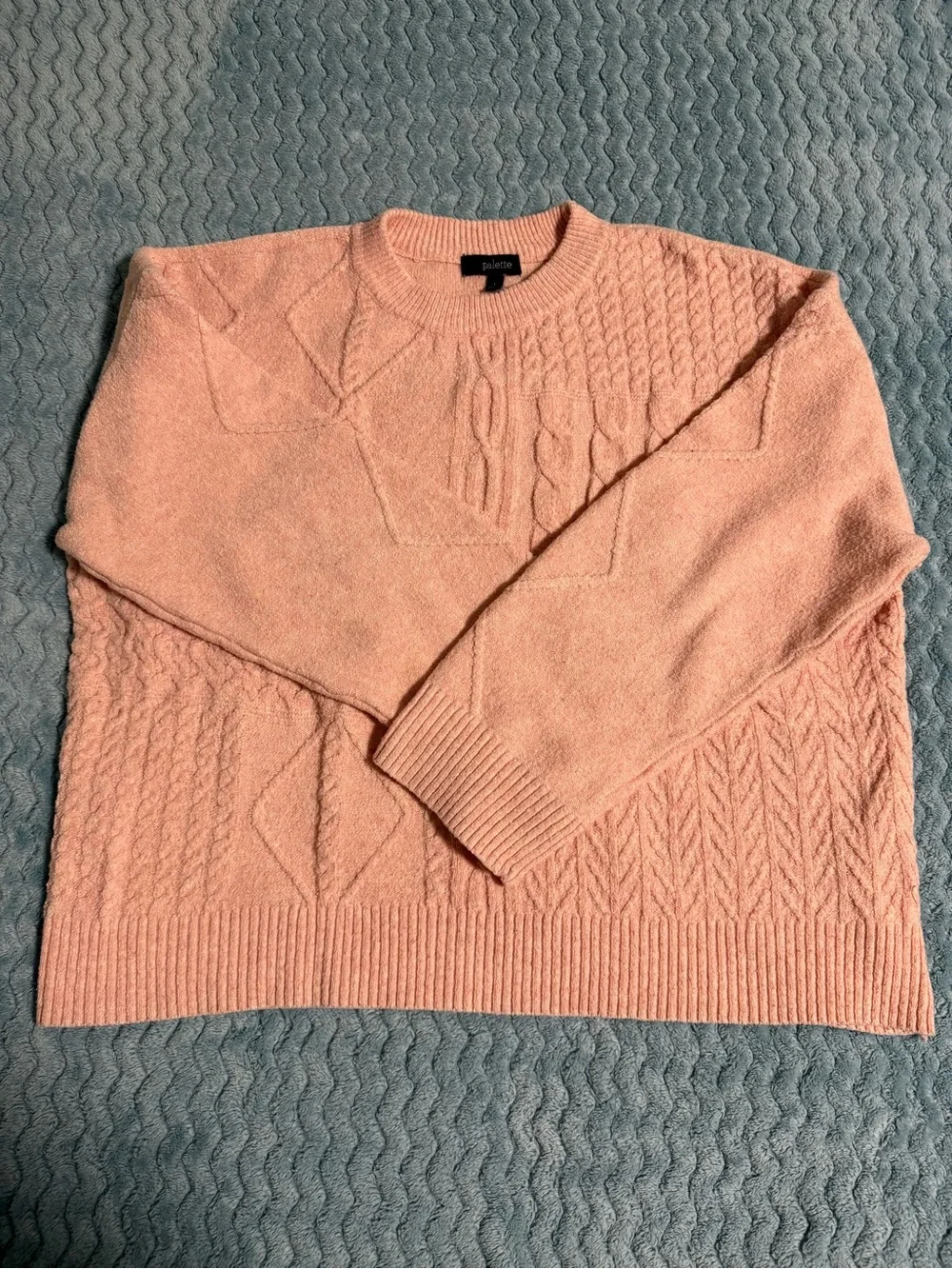 Women’s Cable Knit Crewneck Sweater - Peach